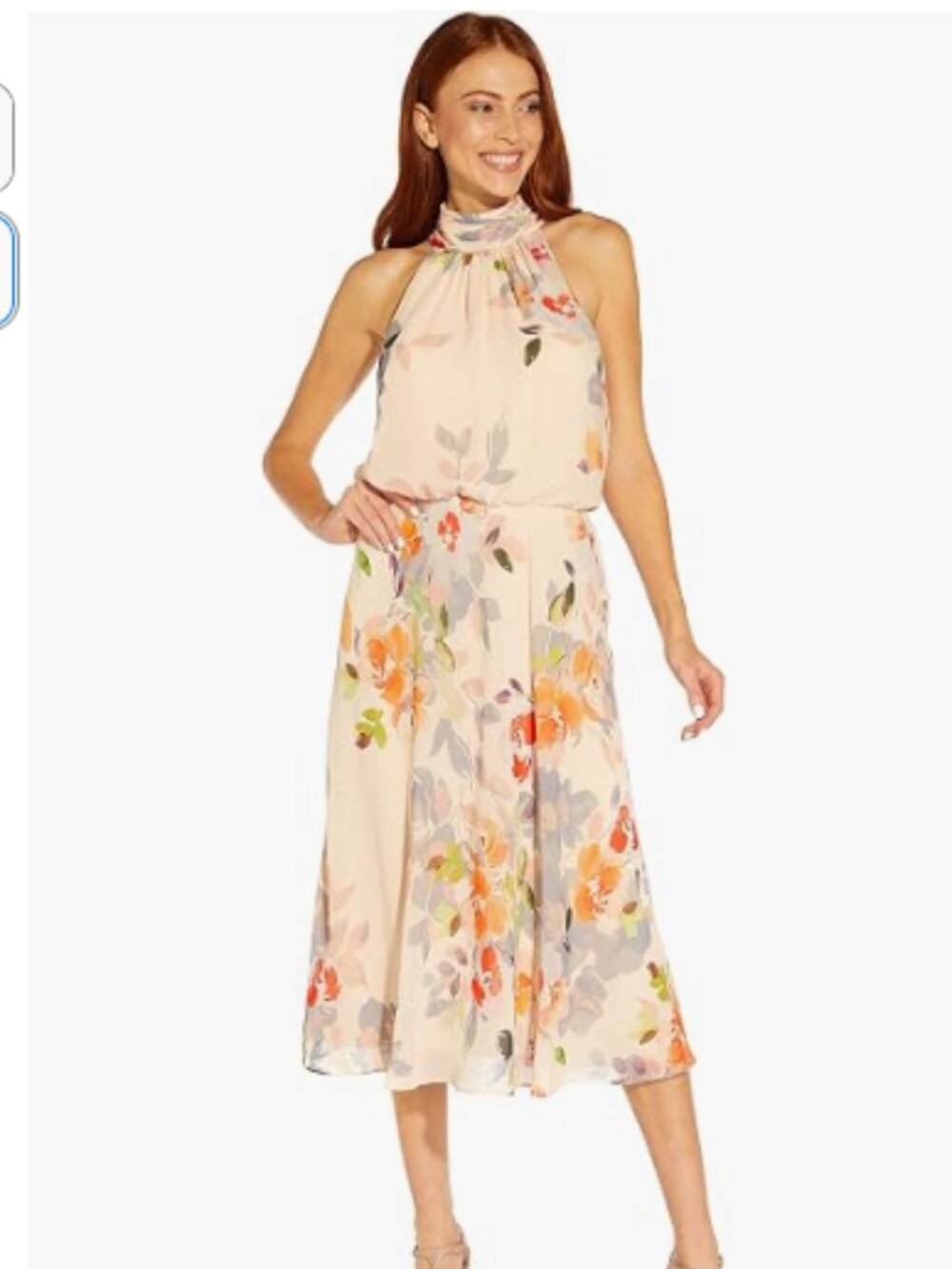 NWT Adrianna Papell Sandshell Floral Halter Chiffon Dress Size 14 - Picture 1 of 8